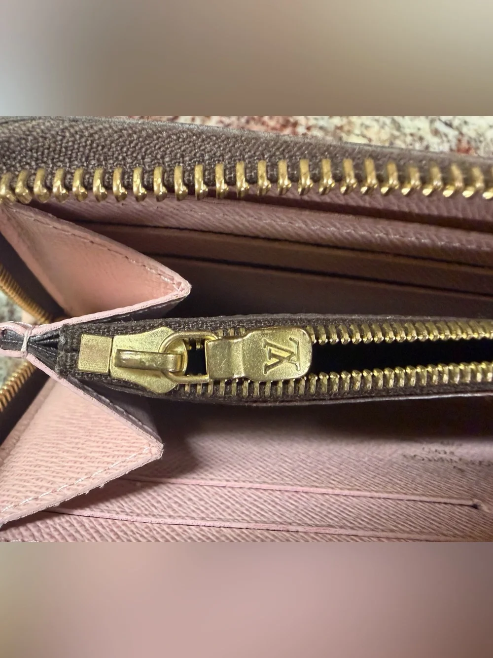 Louis Vuitton Monogram Zip Around Wallet in Brown and Gold
